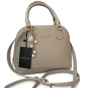 London Fog Eve Dome Satchel Crossbody Bag - Chalk Gray with Pearl Charm - NWT
